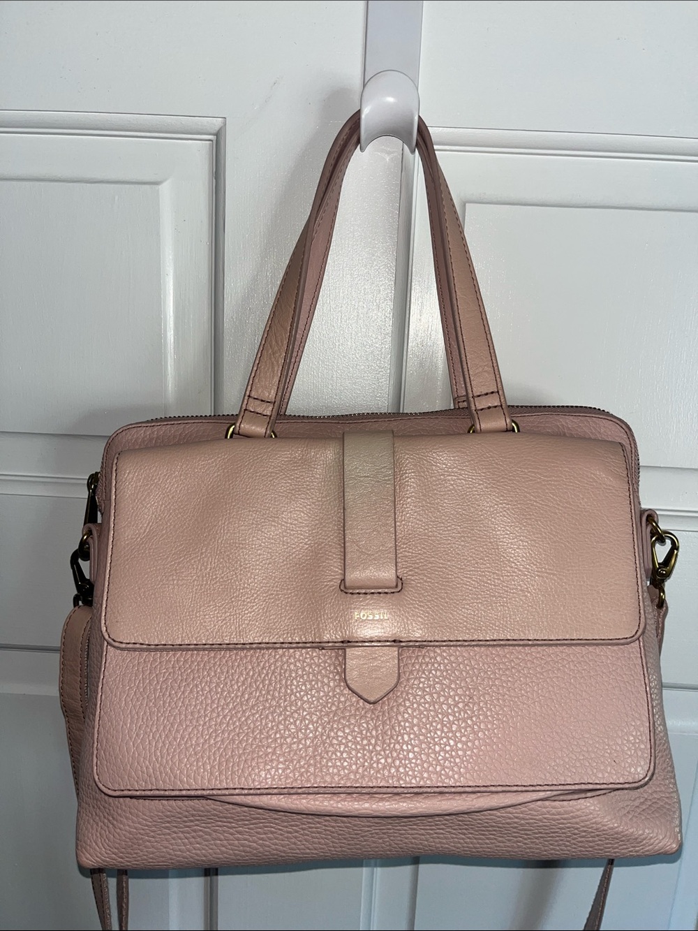 Fossil Light Blush Pink Leather Satchel Handbag